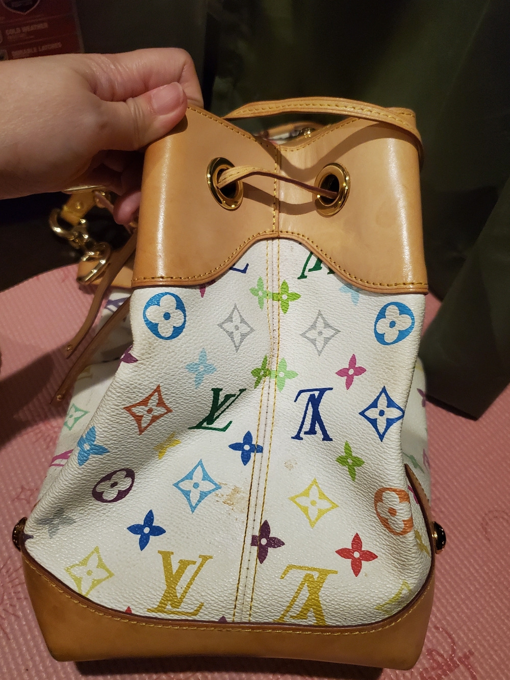 Louis Vuitton Multicolor Monogram White Canvas Shoulder Bag with Tan Trim - Picture 7 of 11